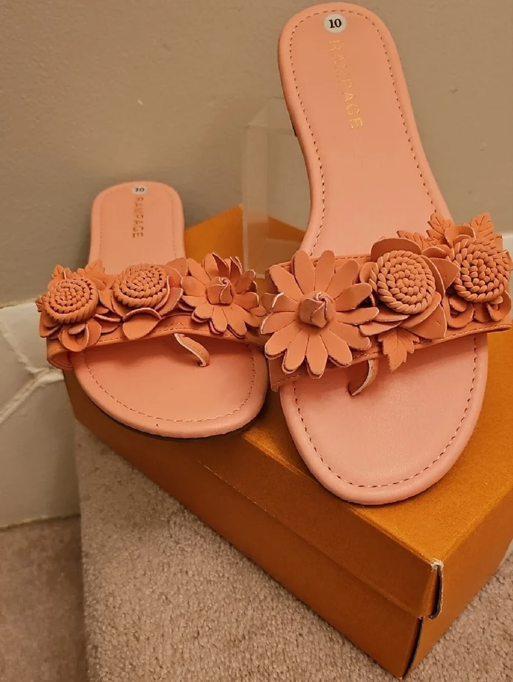 Rampage Coral Pink Floral Slide Sandals - Picture 4 of 6